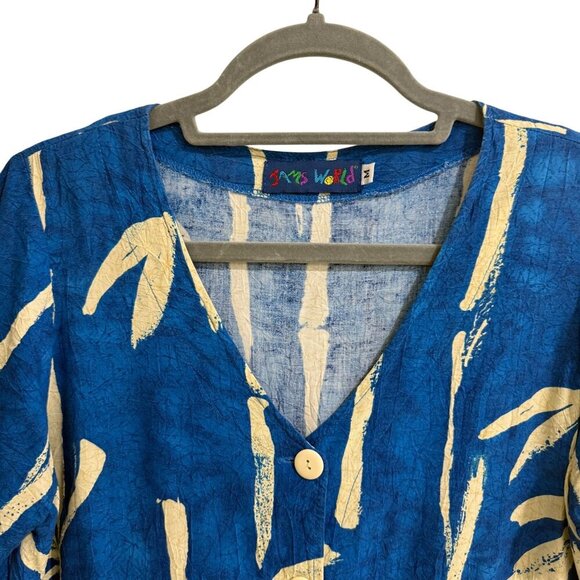 Vintage Jams World M Button Up V-Neck Cropped Hawaiian Bamboo Shirt Short Sleeve - Picture 5 of 6